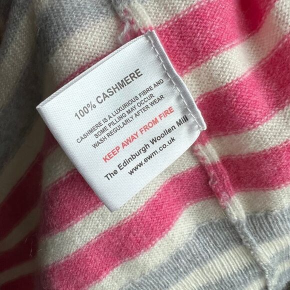 Gleneagles Of Scotland 100% Cashmere Sweater Striped Pullover Grey Pink Crewneck - Picture 4 of 5